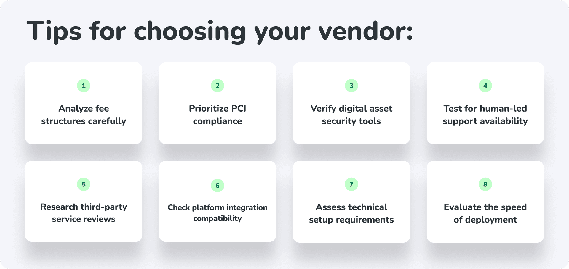 tips for choosing your crypto payments processing vendor